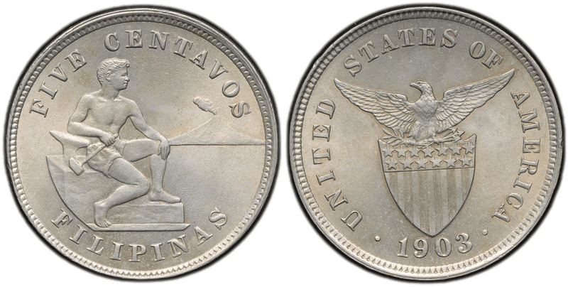 Philippines Five Centavos 1903-1945 series coin