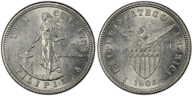 Philippines Ten Centavos 1903-1945 series coin