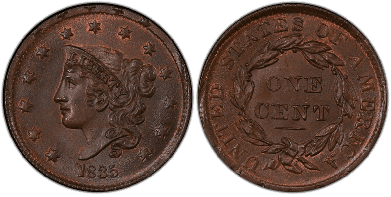 Modified Matron Head Coronet Head Cents 1835-1839 series coin