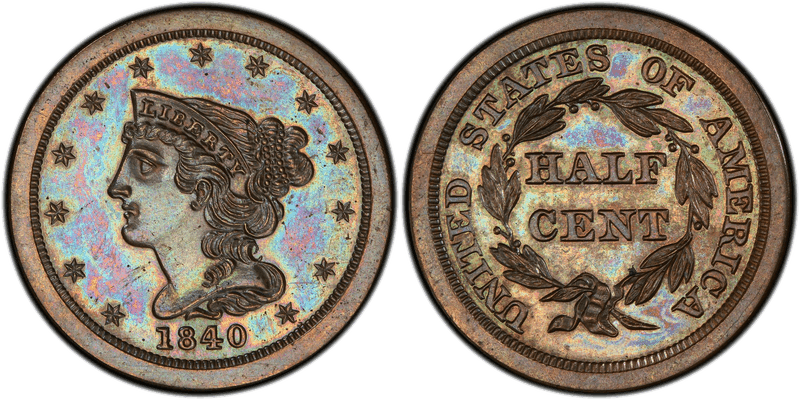 Braided Hair Half Cents 1840-1857 series coin